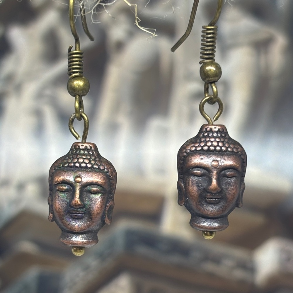 FREE! With purchase; bundle. Buddha Head Drop Earrings in Antique Copper